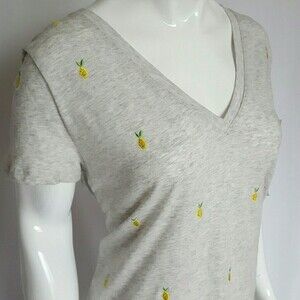 NEW Merona Plus Size Gray Embroidered Lemon Tee
